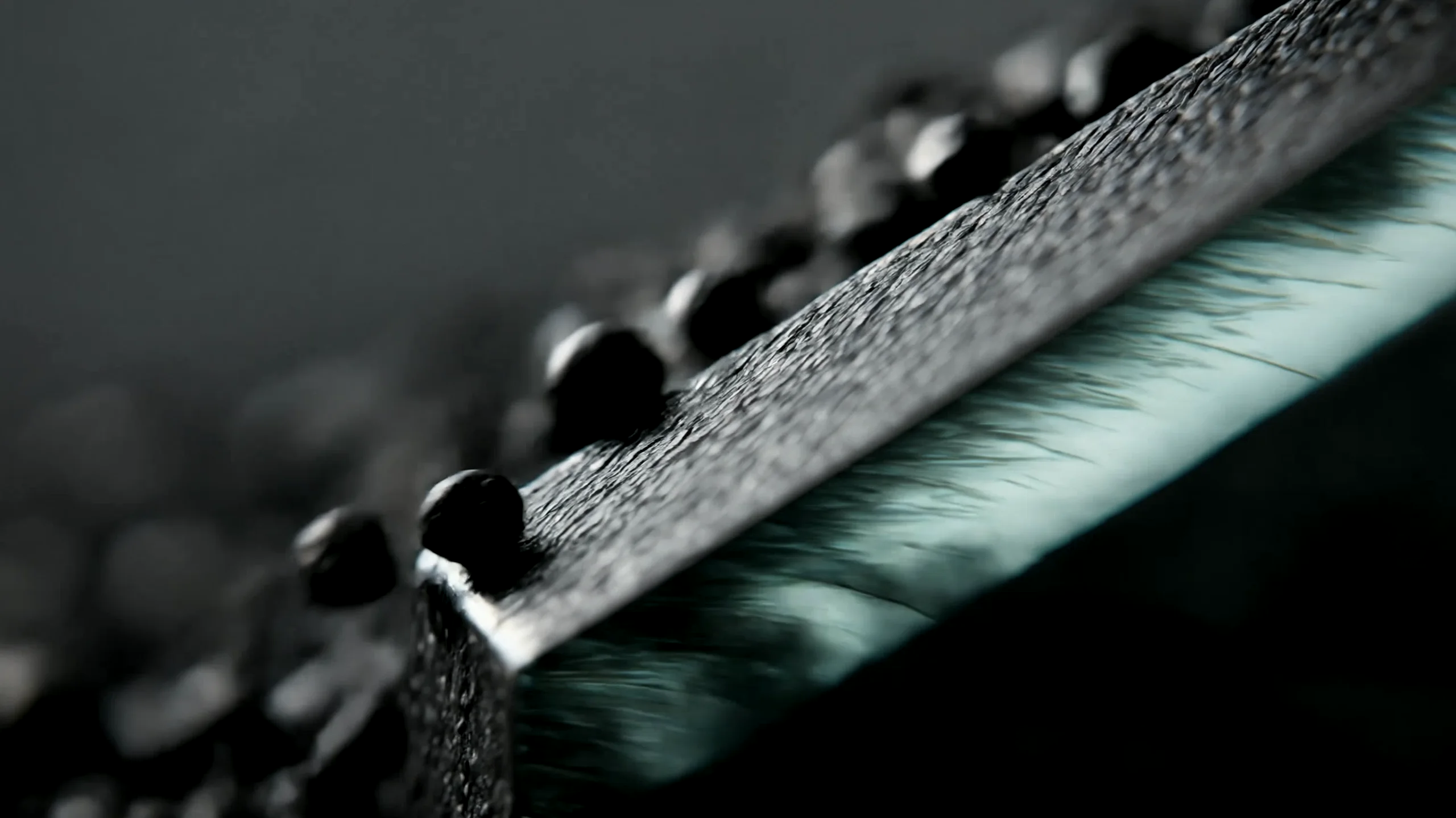 Abstract frosted glass support surface with cyan edge detail